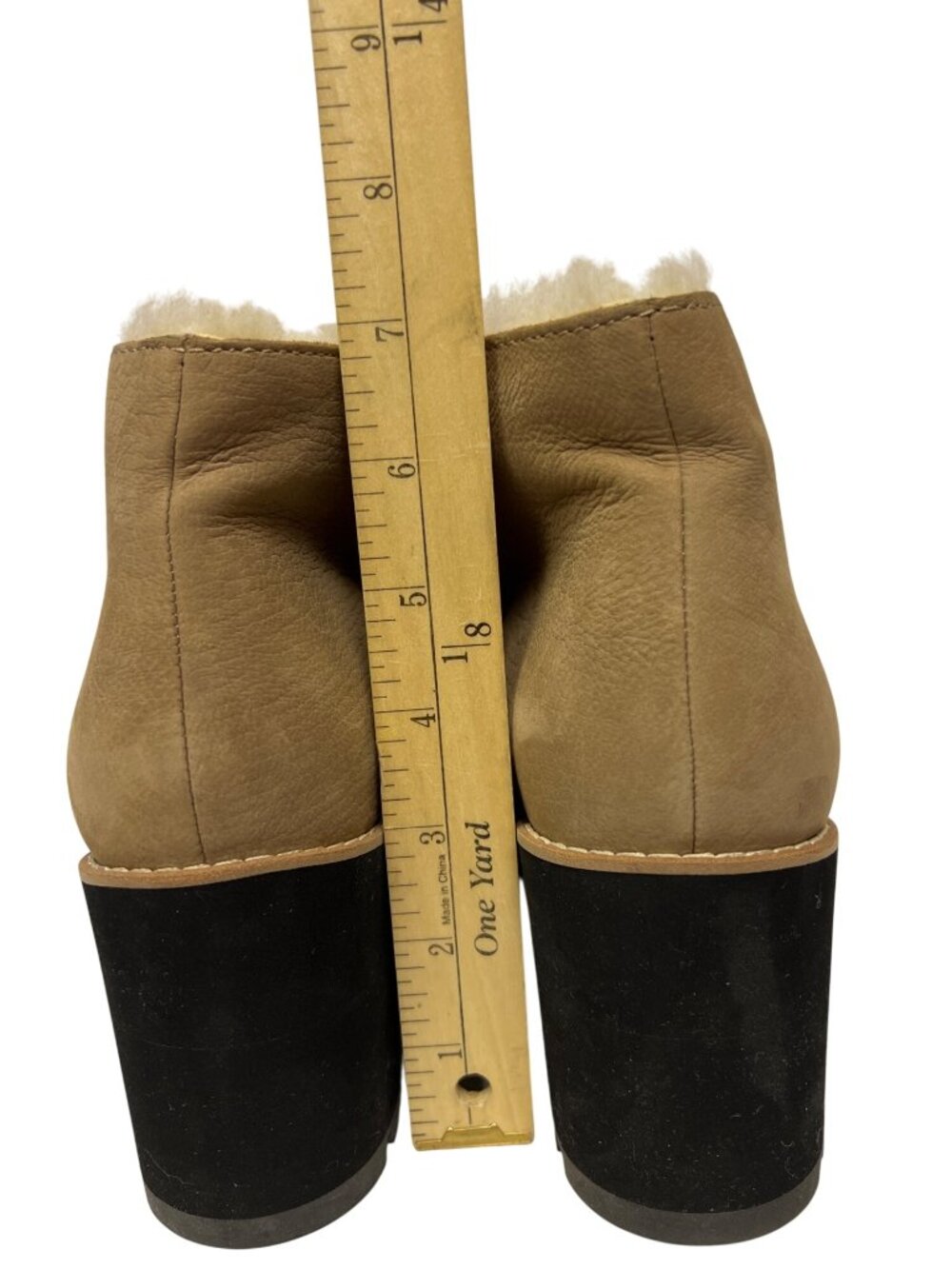 Eileen Fisher Alphine Shearling Wedge Booties Women's 9.5 Tan Suede Lace Up NEW - Picture 6 of 12